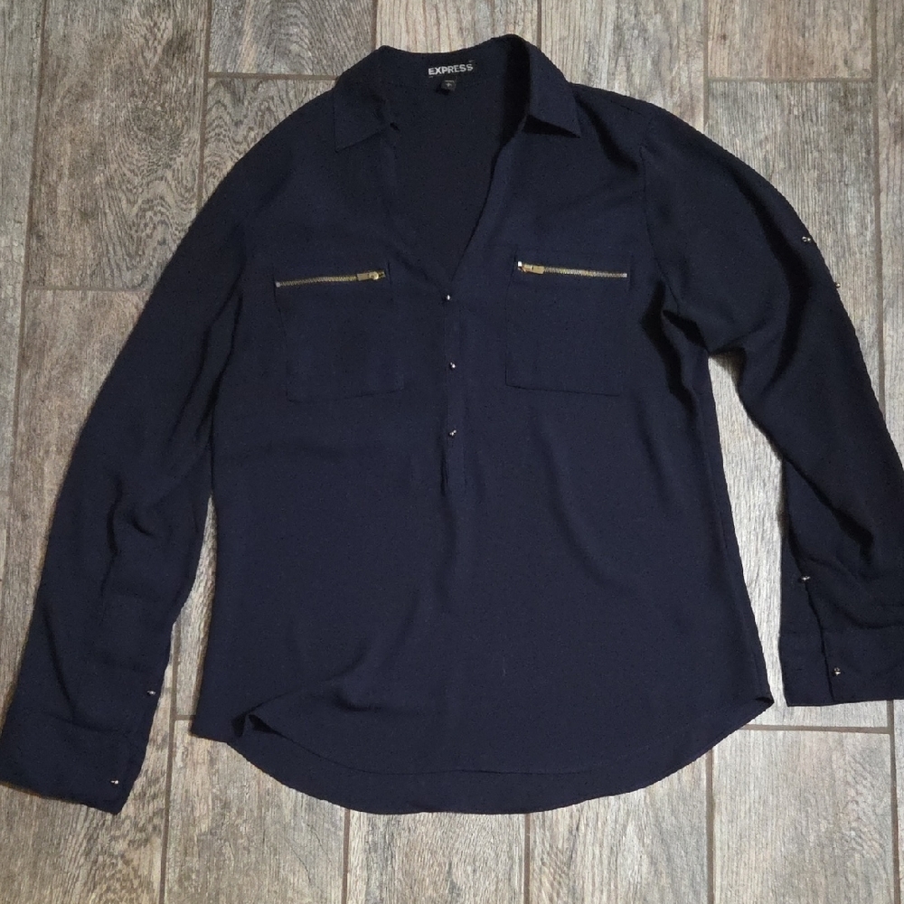 Express Dark Blue Shirt with Metallic Details
